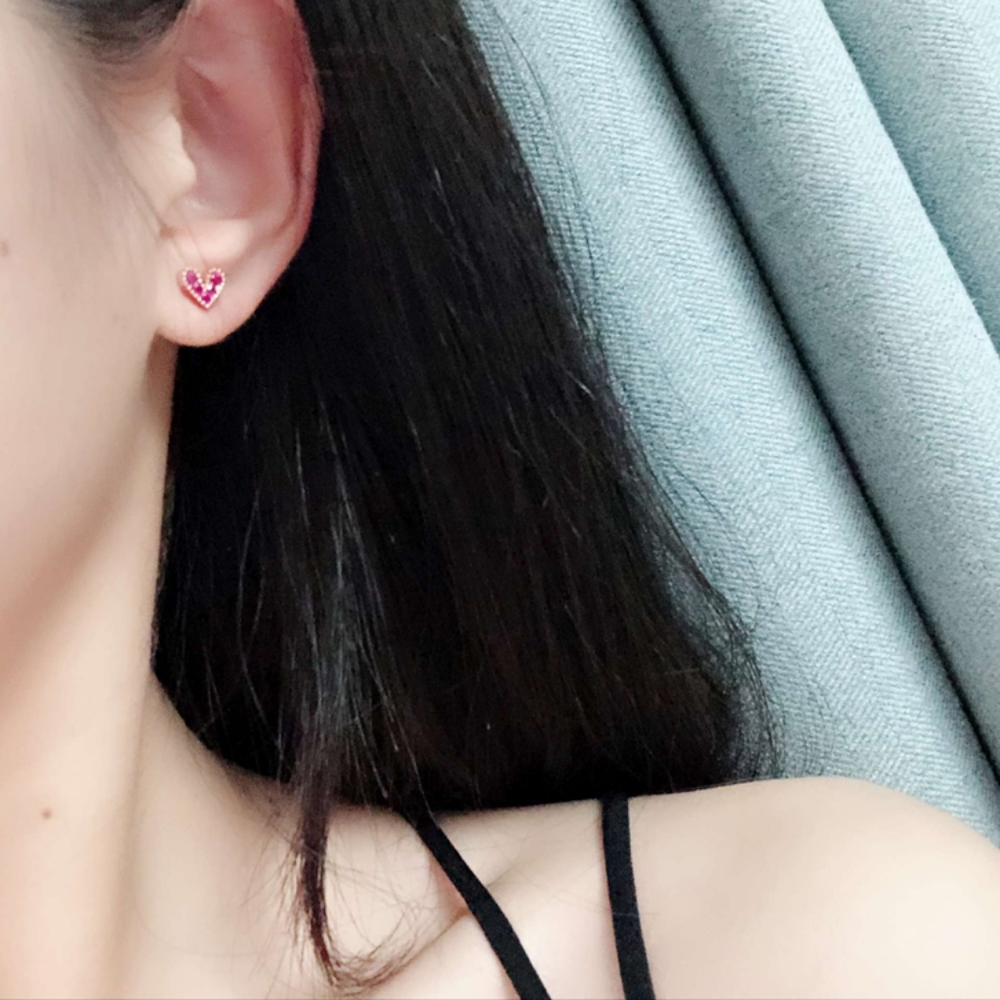 Rose Gold Hearts Stud Earrings - Picture 2 of 5